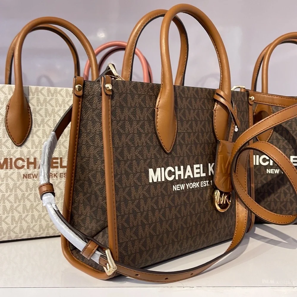 Michael Kors Mirella Small Shopper Top Zip Crossbody Bag Brown Logo MK - Picture 5 of 16